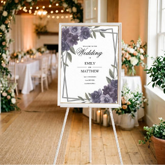 Affiche de mariage encadrée florale prune