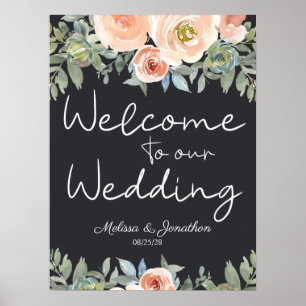 Affiche de mariage florale pastel vert pêche et ma