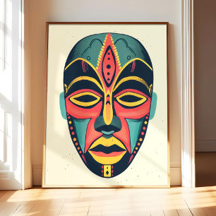 Affiche de masque africain Art Print, Terre rétro