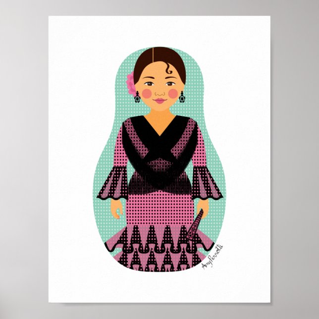 Affiche de Matriochka en robe rose espagnole (Devant)