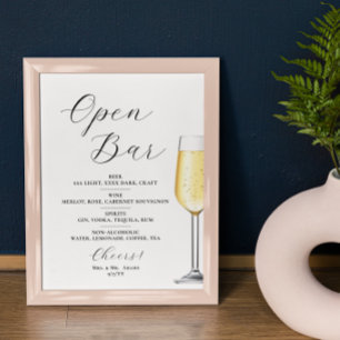 Affiche de menu de bar ouvert pour mariage