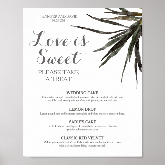 Affiche de menu de desserts de mariage tropical su (Devant)