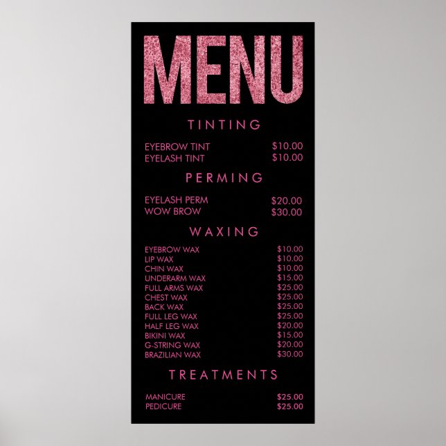 Affiche de menu de salon de glitter Léopard Rose (Devant)