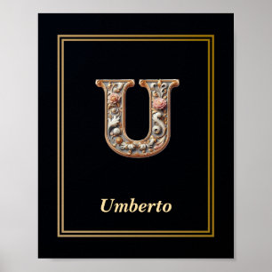 Affiche de monogramme de lettre U baroque de luxe 