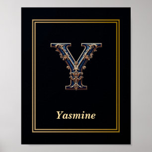 Affiche de monogramme de lettre Y baroque de luxe 