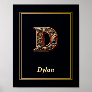 Affiche de monogramme lettre D baroque de luxe