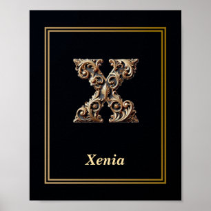 Affiche de monogramme lettre X baroque de luxe 