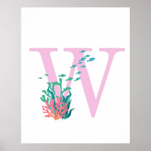 Affiche de monogramme W initial Monogramme Rose Oc