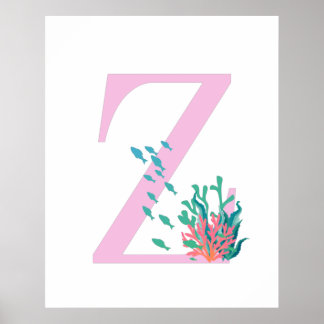 Affiche de monogramme Z initial Monogramme Rose Oc