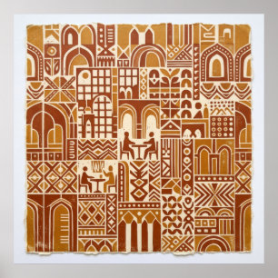 Affiche de motif d'architecture folklorique ocre