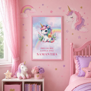 Affiche de mur d'anniversaire de licorne rose viol