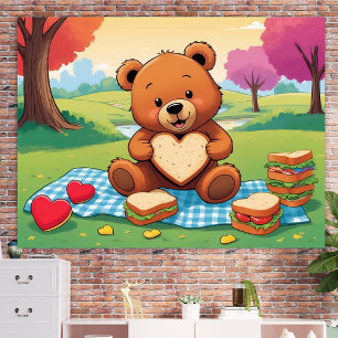 Affiche de mur de pique-nique d'ours en peluche en