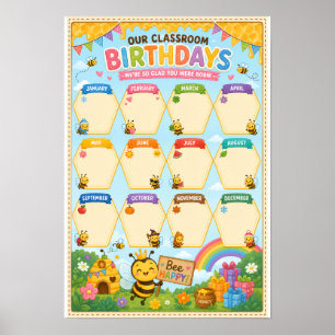Affiche de naissance de classe à thème abeille