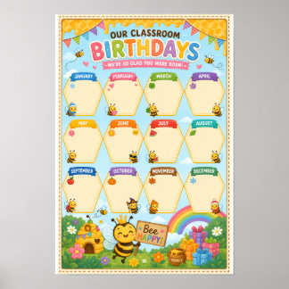 Affiche de naissance de classe à thème abeille