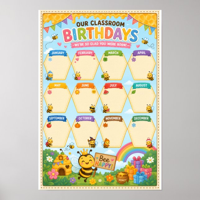 Affiche de naissance de classe à thème abeille (Devant)