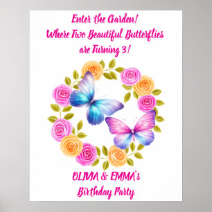 Affiche de naissance papillon pour jumelles éditab