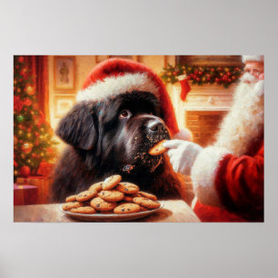 Affiche de Newf recevant un cookie du Père Noël