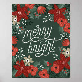 Affiche de Noël Poinsettia sur le feuillage
