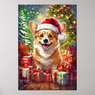 Affiche de Noël Santa Corgi - Toile d'art mural