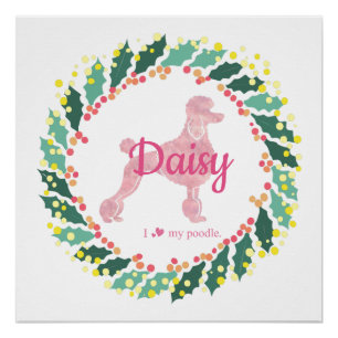 Affiche de Noël silhouette de caniche rose personn
