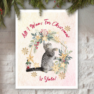 Affiche de Noël vintage Chat tigré Couronne de fêt