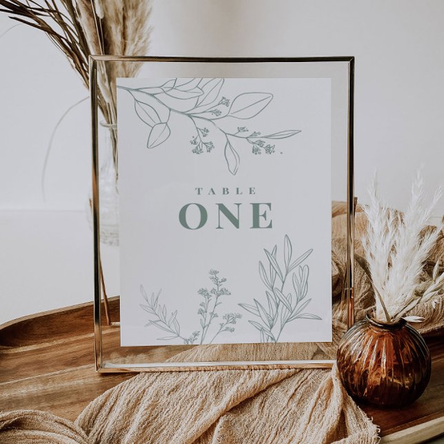 Affiche de numéros de table vert sauge floral (Créateur téléchargé)