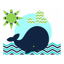 Affiche de nurserie Baleine Bleu et Vert Citron