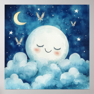 Affiche de nurserie ciel nocturne bleu doux rêves