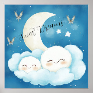 Affiche de nurserie ciel nocturne bleu doux rêves