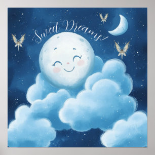 Affiche de nurserie Cieux Nocturnes Bleus Douces R