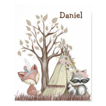 Affiche de nurserie d'animaux de la forêt bohème