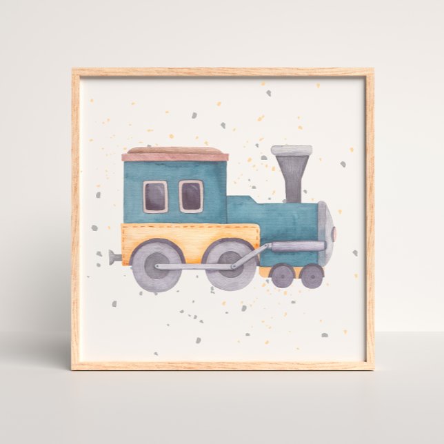 Affiche de nurserie de bébé garçon avec train pein (Créateur téléchargé)