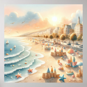 Affiche de nurserie de plage pastel