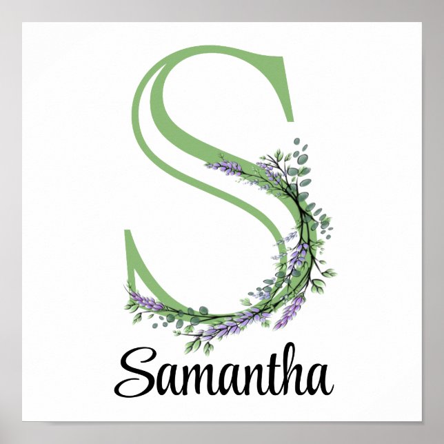 Affiche de nurserie Monogram S Lavande Eucalyptus (Devant)