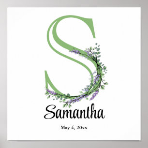 Affiche de nurserie Monogramme S Lavande Eucalyptu