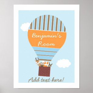 Affiche de nurserie montgolfière animaux de la for