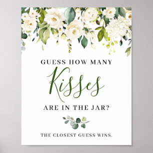 Affiche de panneau de signe floral de roses blanch