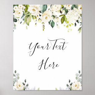 Affiche de panneau de signe floral de roses blanch