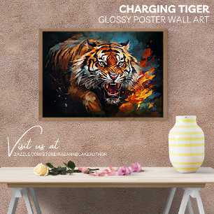 Affiche de papier glacé Tigre qui charge décoratio