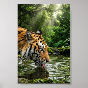 Affiche de papier mat Tigre au bassin de la jungle