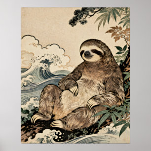 Affiche de paresseux de style japonais – Art d'ani
