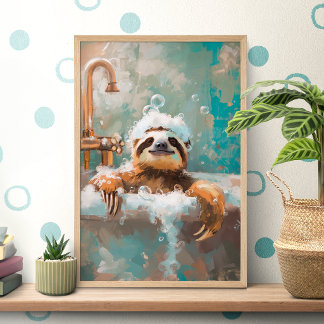 Affiche de paresseux mignon dans un bain moussant