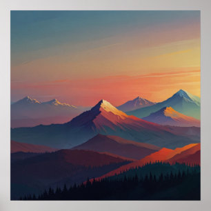 Affiche de paysage à l'aquarelle de montagne
