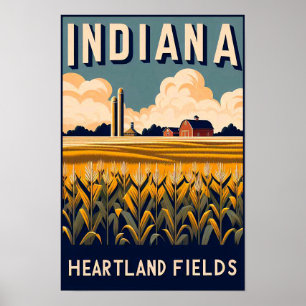 Affiche de paysage agricole vintage de l'Indiana