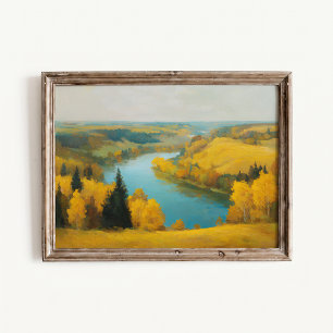 Affiche de paysage de vallée de rivière d'automne