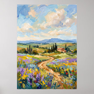 Affiche de paysage du chemin fleuri toscan