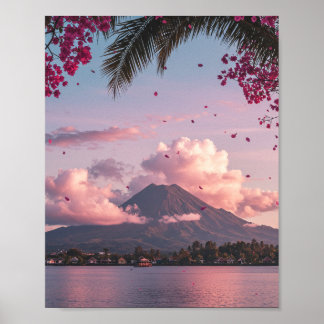 Affiche de paysage floral de coucher de soleil de