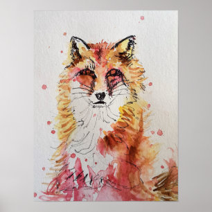 Affiche de peinture à l'aquarelle Renard Rouge Mig
