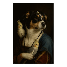 Affiche de peinture amusante de chien et de cockat