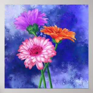 Affiche de peinture aux gerberas trois couleurs